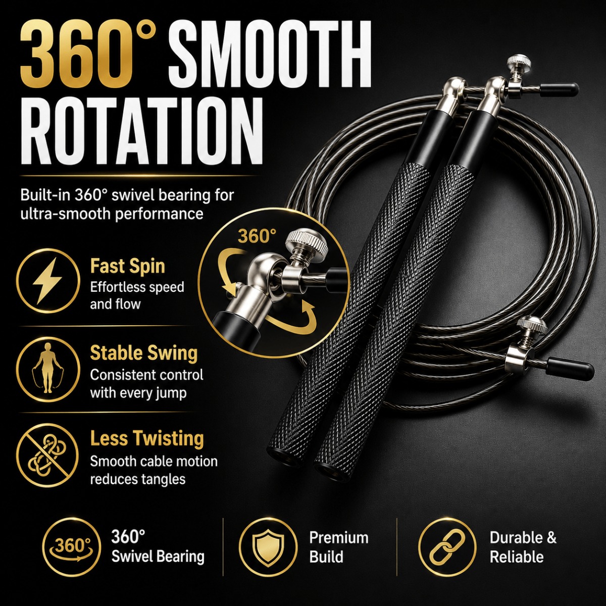 Jump Rope Speed Bearing - 360-Grad-Kugellager-Springseil mit Verstellbarem Stahlseil und Rutschfestem