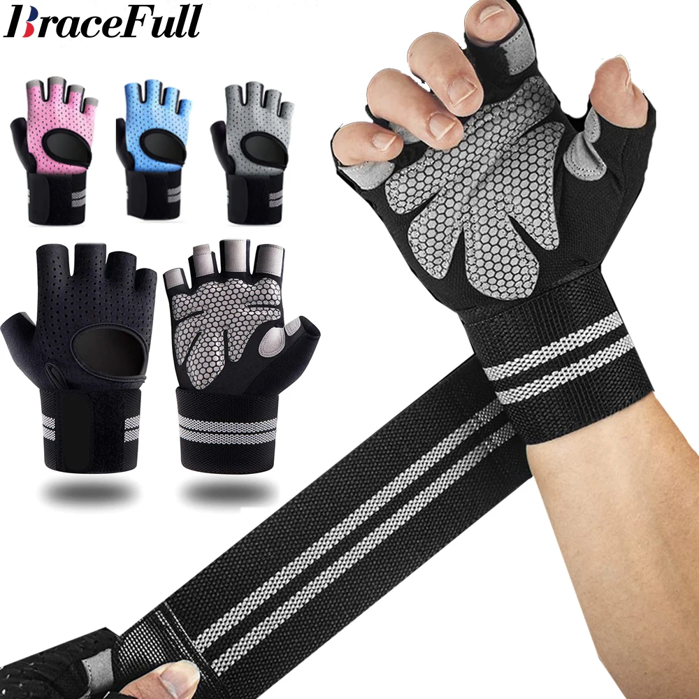 Crossfit Workout With Equipment - 1 Paar Halbfinger-Fitness handschuhe mit Handgelenk